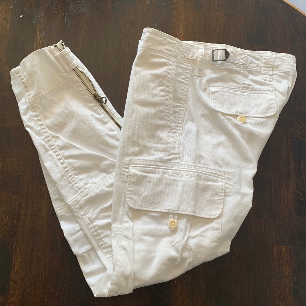 Ralph Lauren Women's 4 White Low Rise Slim Fit Cargo Pants Ankle Zip and Button